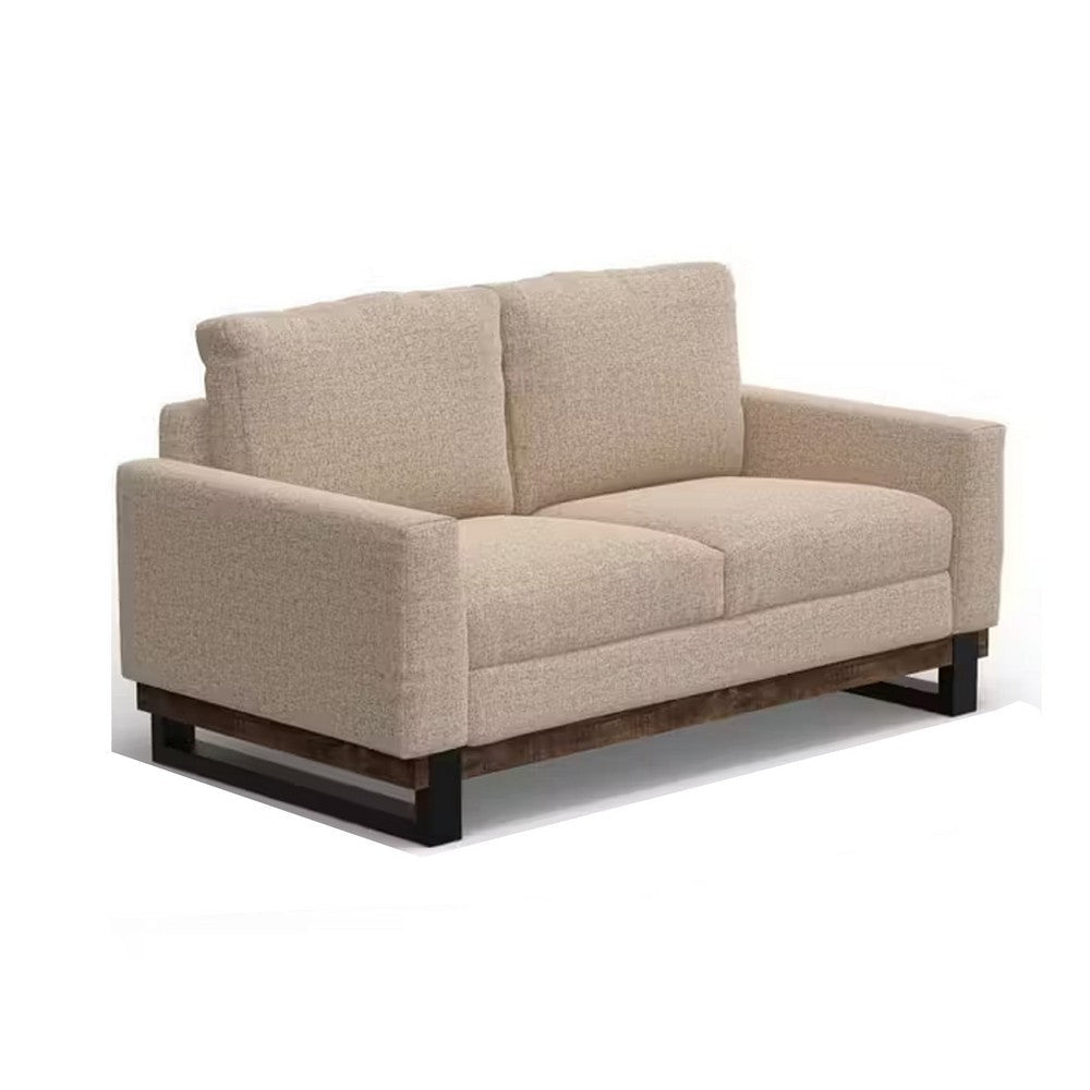 Bery Loveseat, Modern Solid Pine Wood Base, Light Brown Polyester