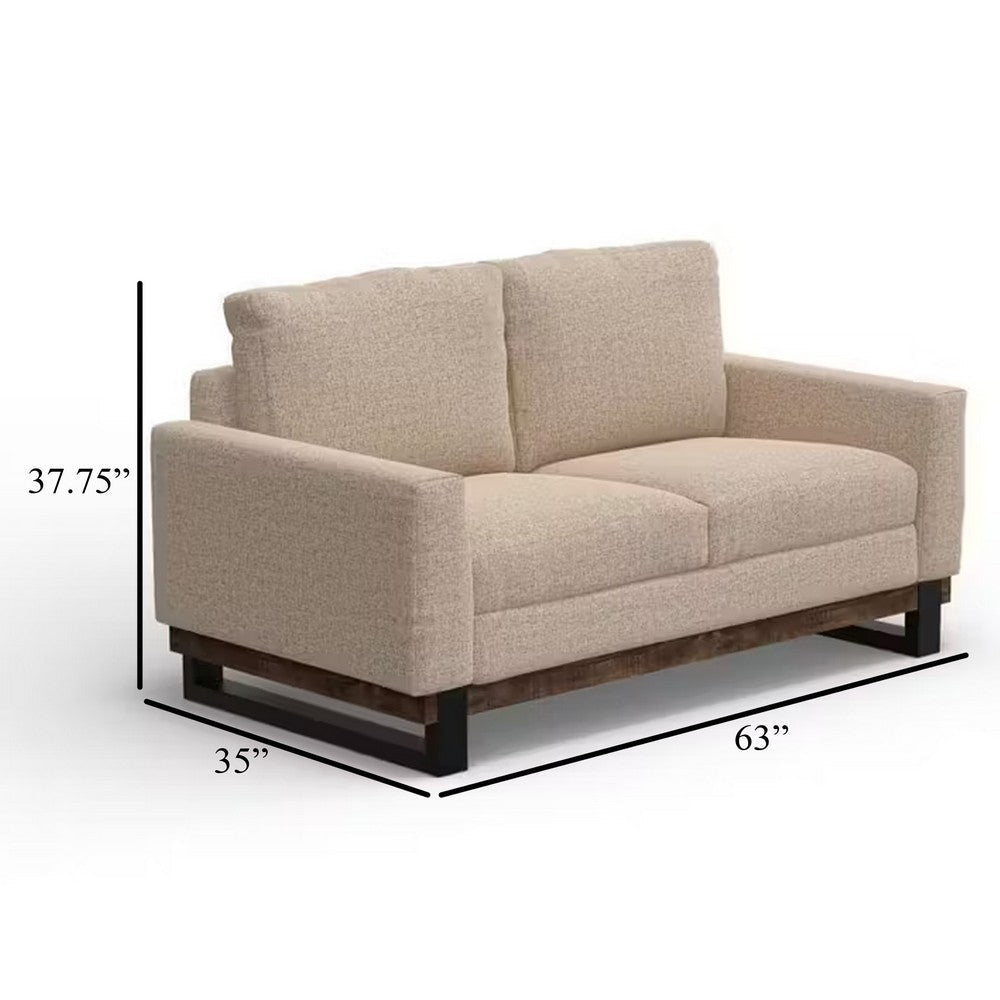 Bery Loveseat Modern Solid Pine Wood Base Light Brown Polyester