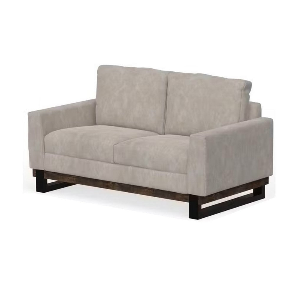 Bery Loveseat Modern Solid Pine Wood Base Ivory White Faux Leather