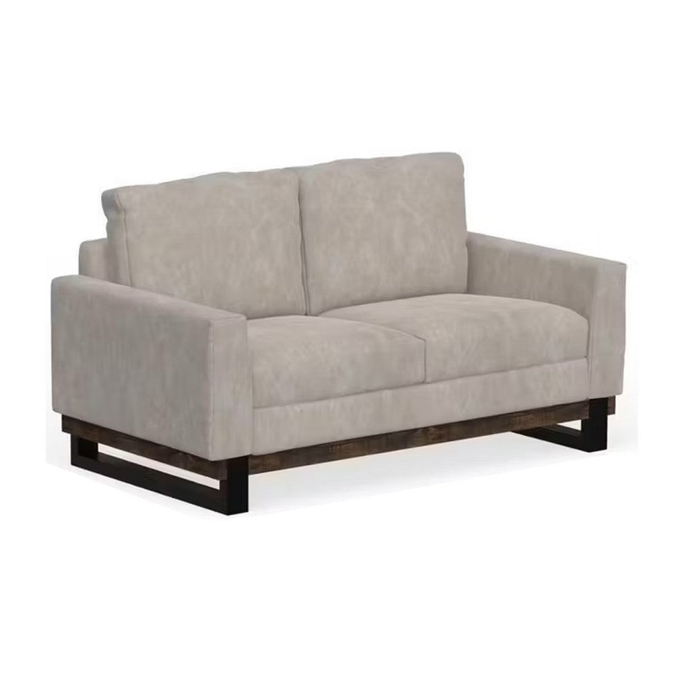 Bery Loveseat, Modern Solid Pine Wood Base, Ivory White Faux Leather