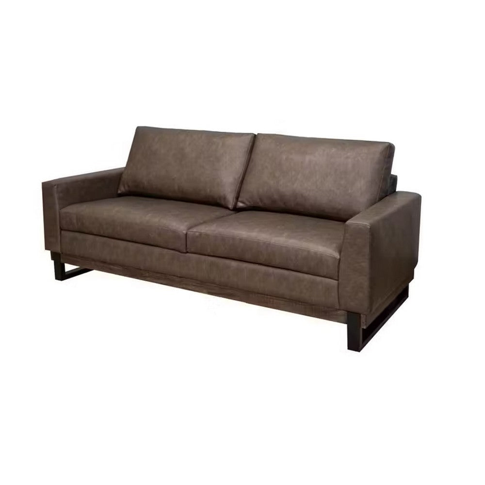 Bery Loveseat Modern Solid Pine Wood Base Dark Brown Faux Leather