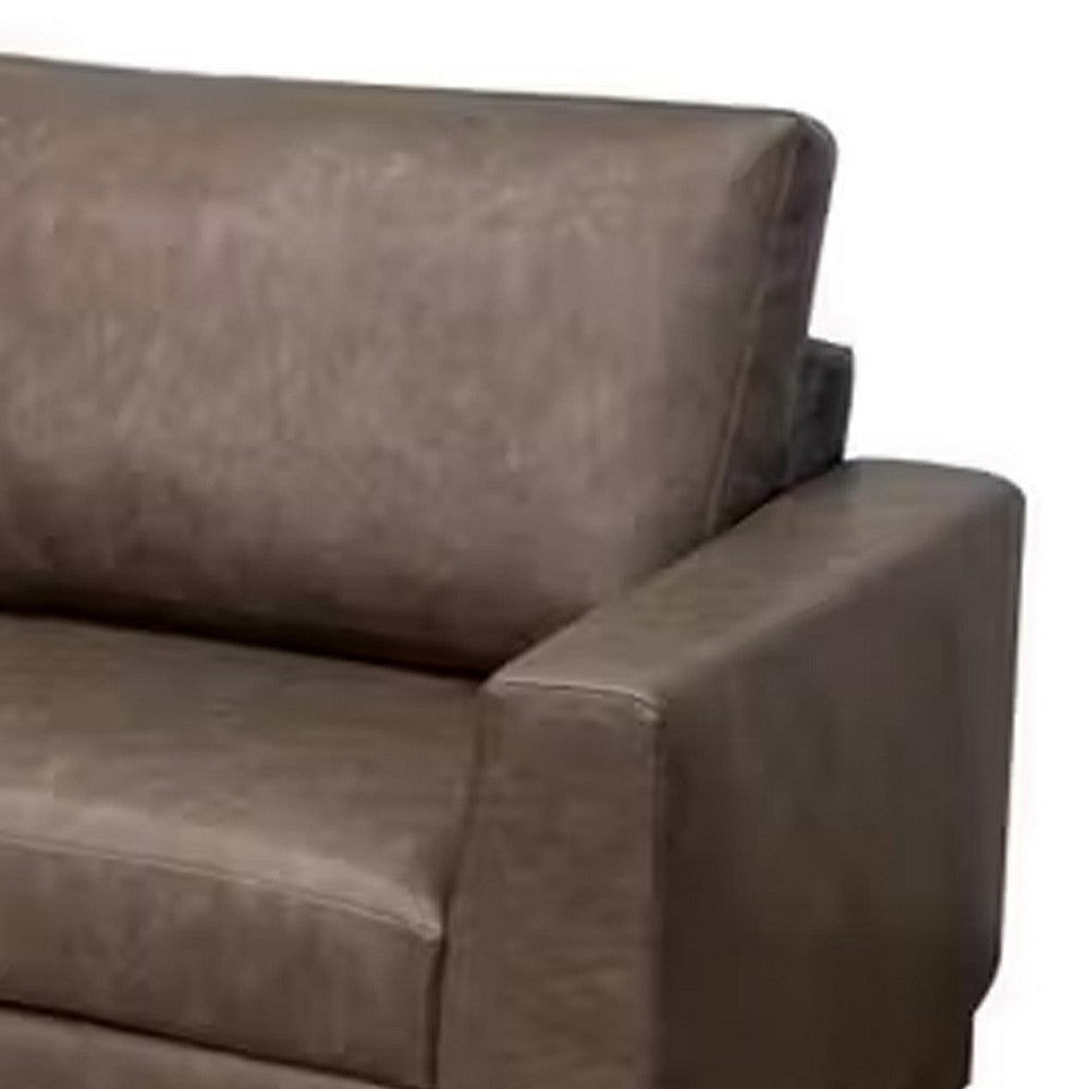 Bery Loveseat Modern Solid Pine Wood Base Dark Brown Faux Leather