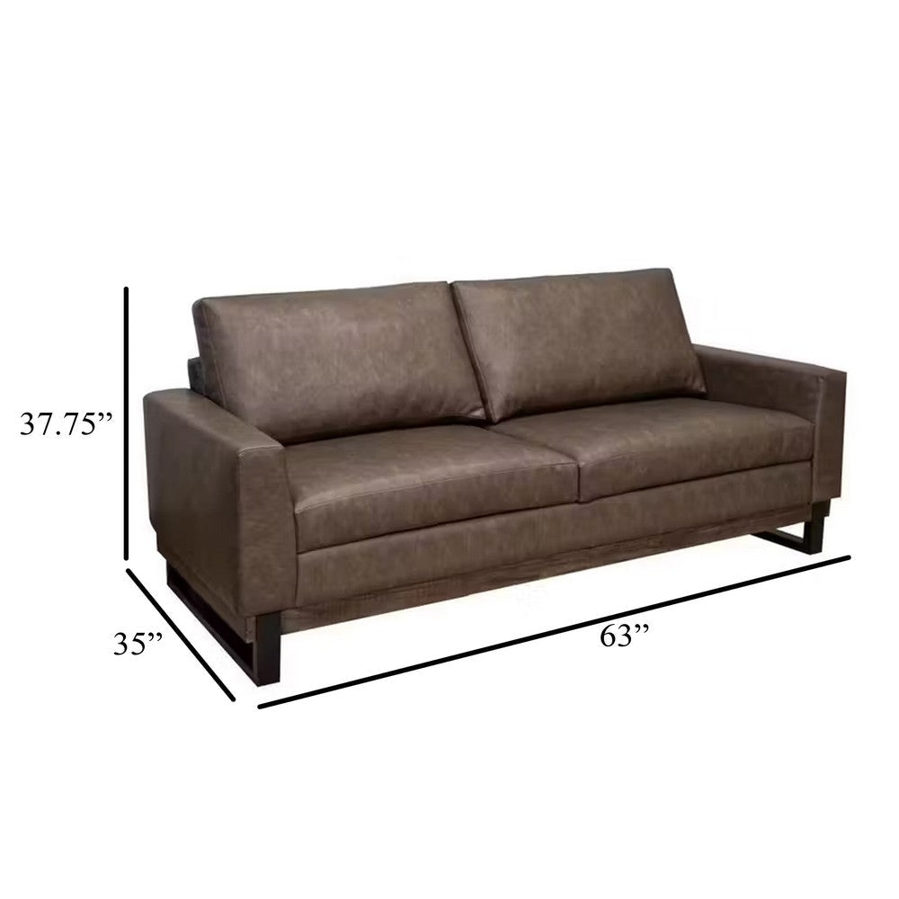 Bery Loveseat Modern Solid Pine Wood Base Dark Brown Faux Leather