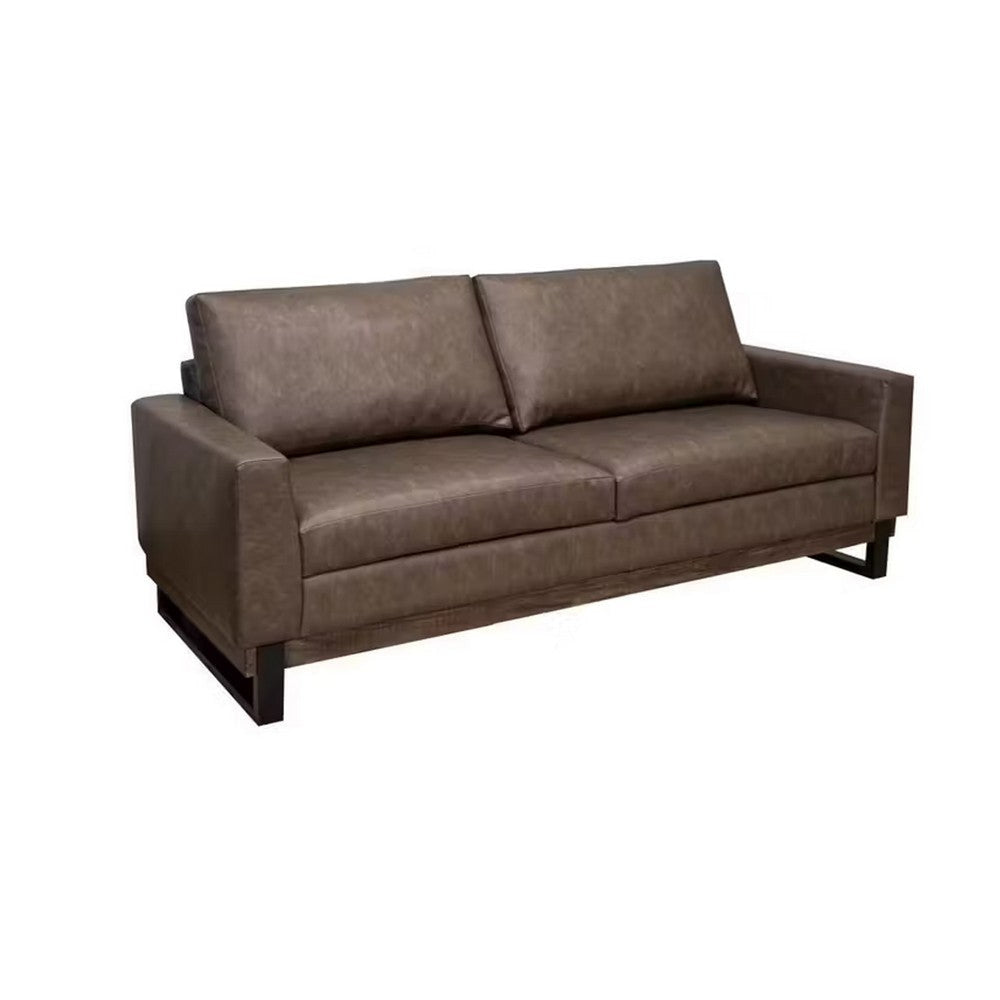 Bery Loveseat, Modern Solid Pine Wood Base, Dark Brown Faux Leather