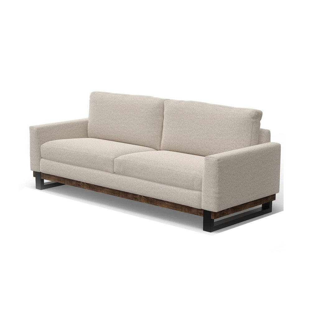 Bery Sofa Modern Solid Pine Wood Base Soft Light Beige Polyester