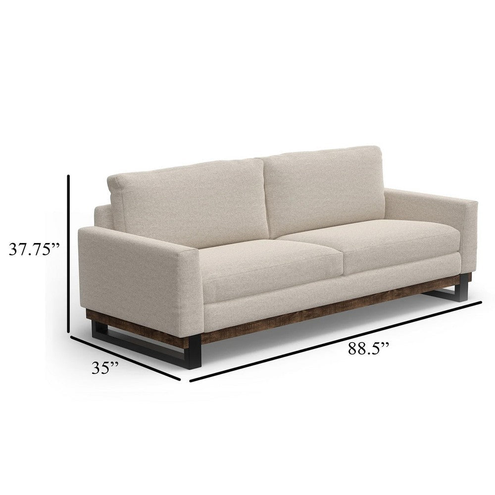 Bery Sofa Modern Solid Pine Wood Base Soft Light Beige Polyester