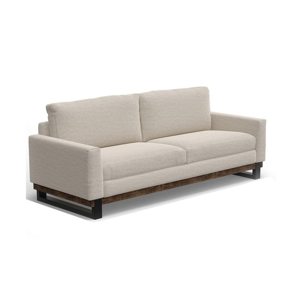 Bery Sofa, Modern Solid Pine Wood Base, Soft Light Beige Polyester