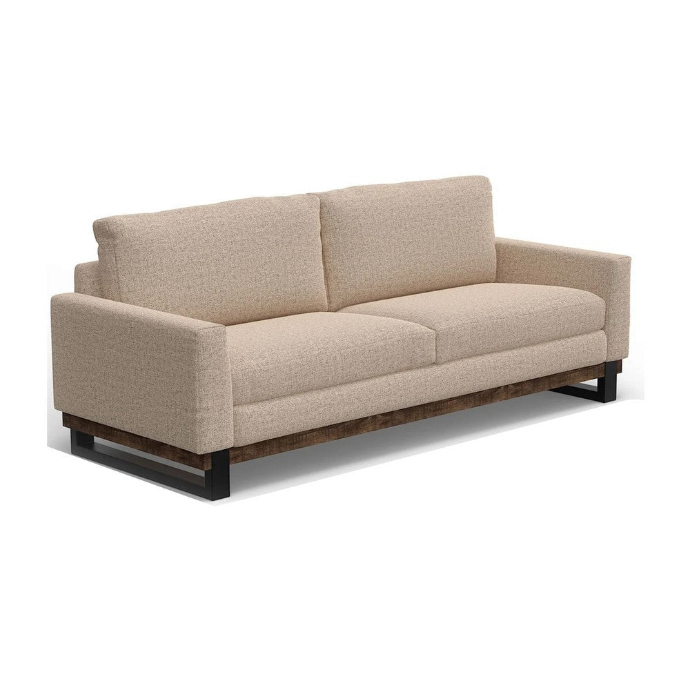 Bery Sofa, Modern Solid Pine Wood Base, Soft Light Brown Polyester