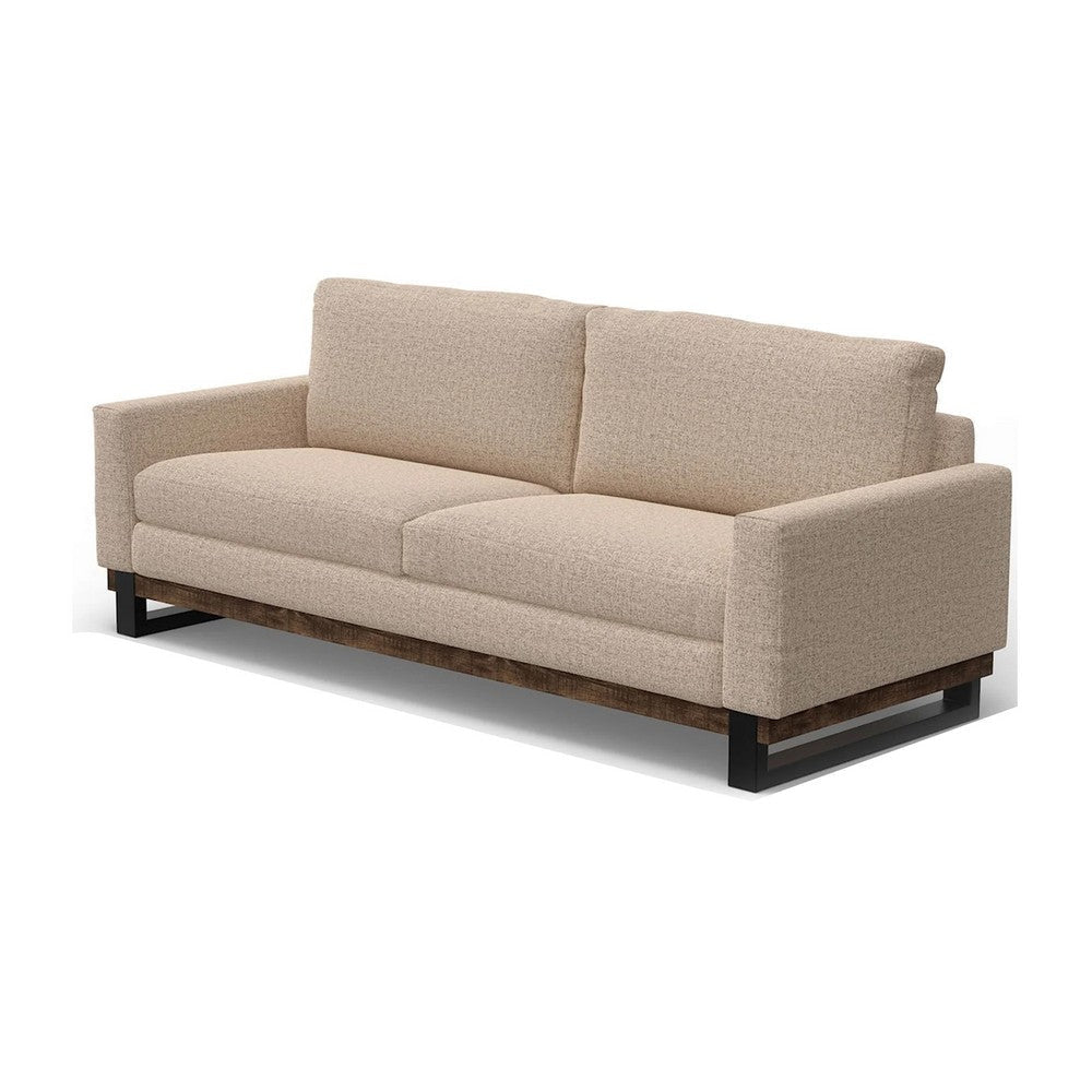 Bery Sofa Modern Solid Pine Wood Base Soft Light Brown Polyester