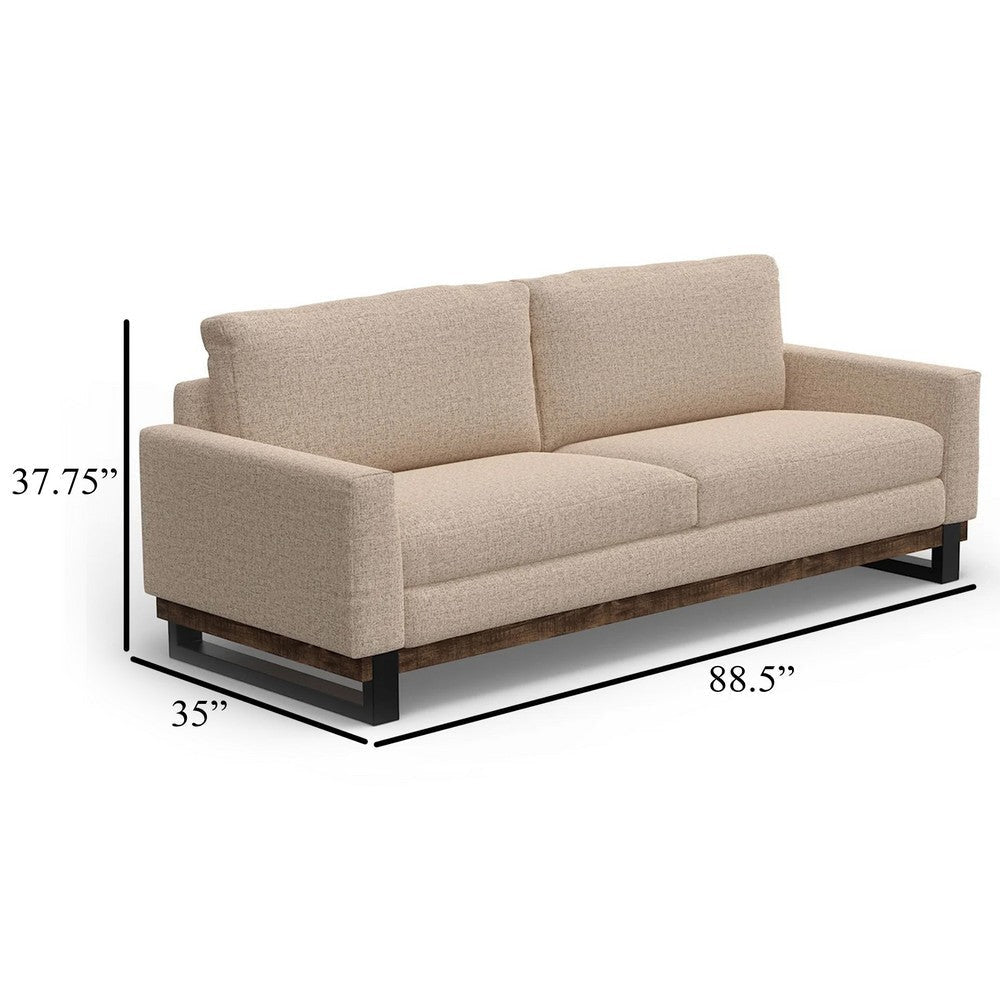 Bery Sofa Modern Solid Pine Wood Base Soft Light Brown Polyester