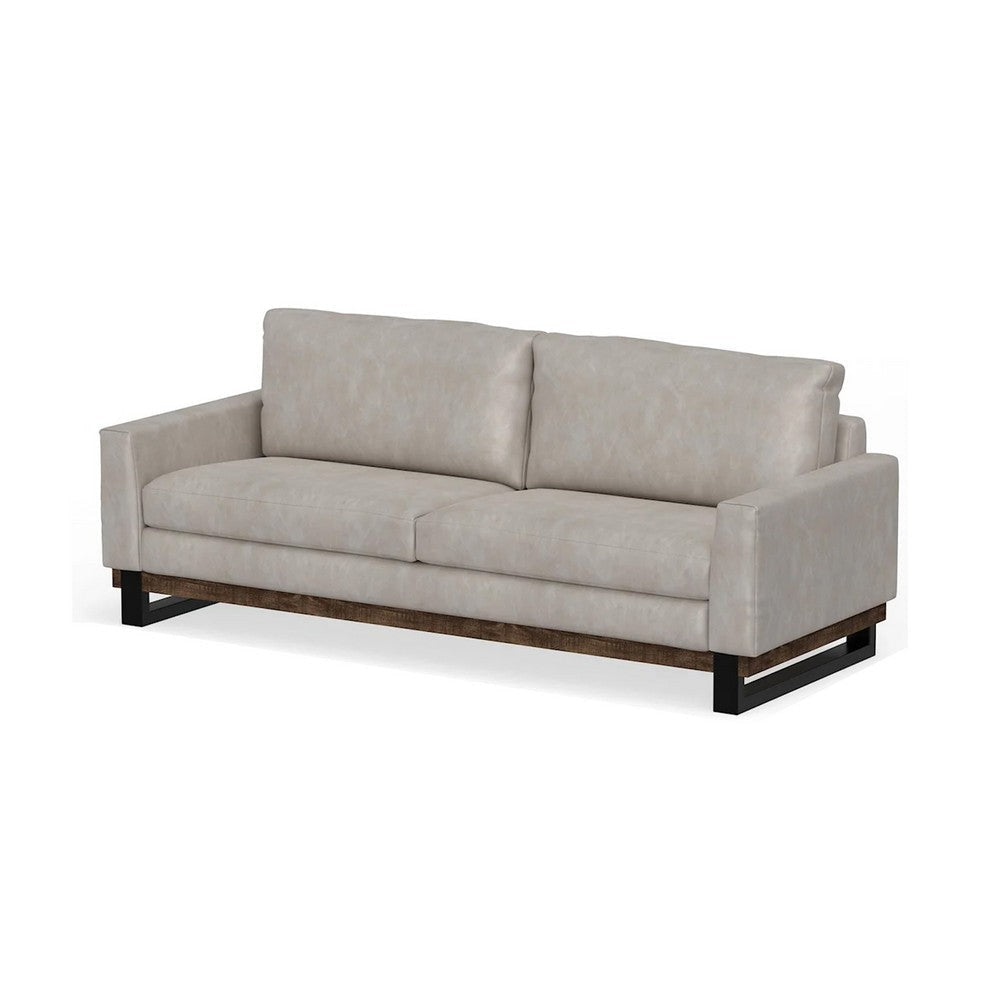 Bery Sofa Modern Solid Pine Wood Base Soft Ivory White Faux Leather