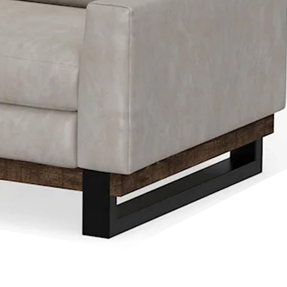 Bery Sofa Modern Solid Pine Wood Base Soft Ivory White Faux Leather