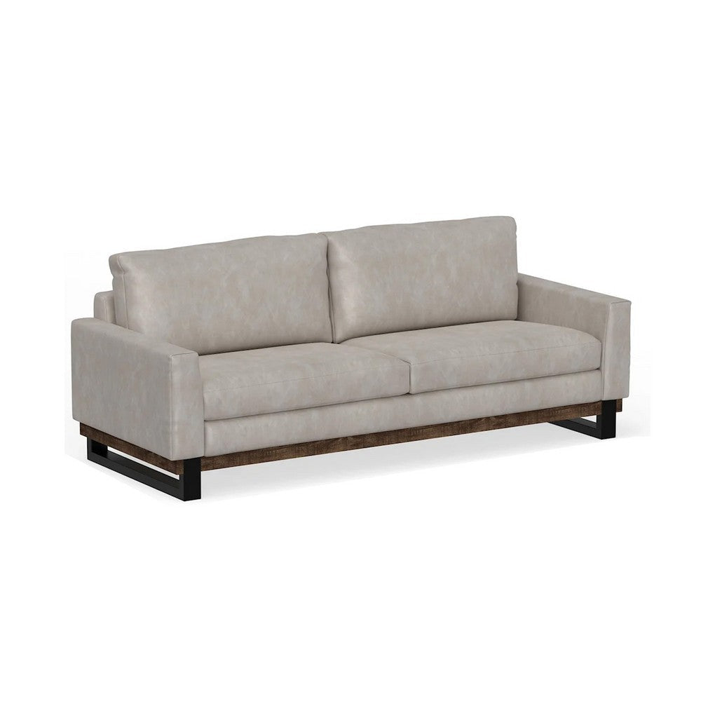 Bery Sofa, Modern Solid Pine Wood Base, Soft Ivory White Faux Leather
