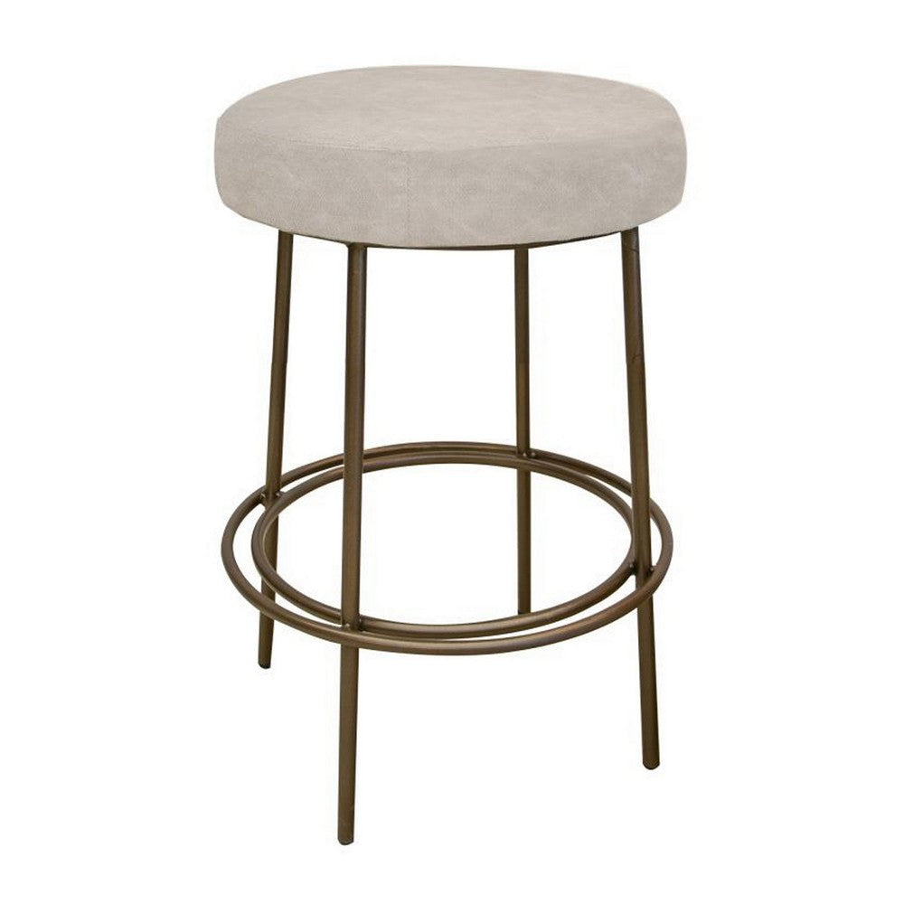Sierra Counter Height Stool, Gray Faux Leather, Brass Metal, 24 Inch