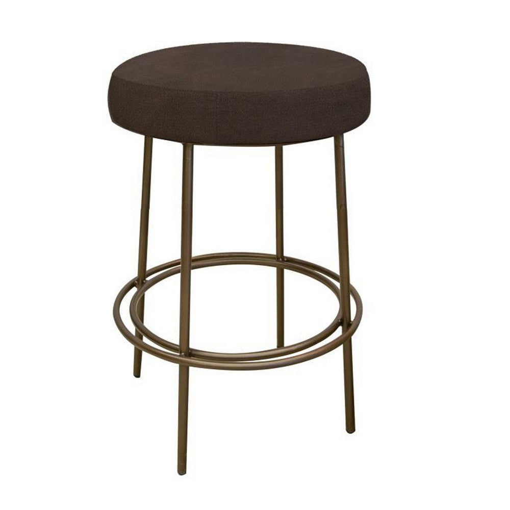 Sierra Counter Height Stool, Brown Faux Leather, Brass Metal, 24 Inch