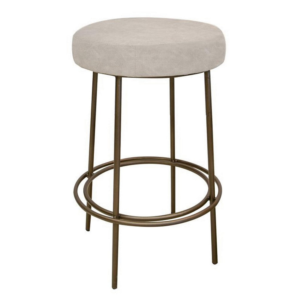 Sierra Bar Height Stool, Gray Faux Leather, Brass Metal Legs, 30 Inch