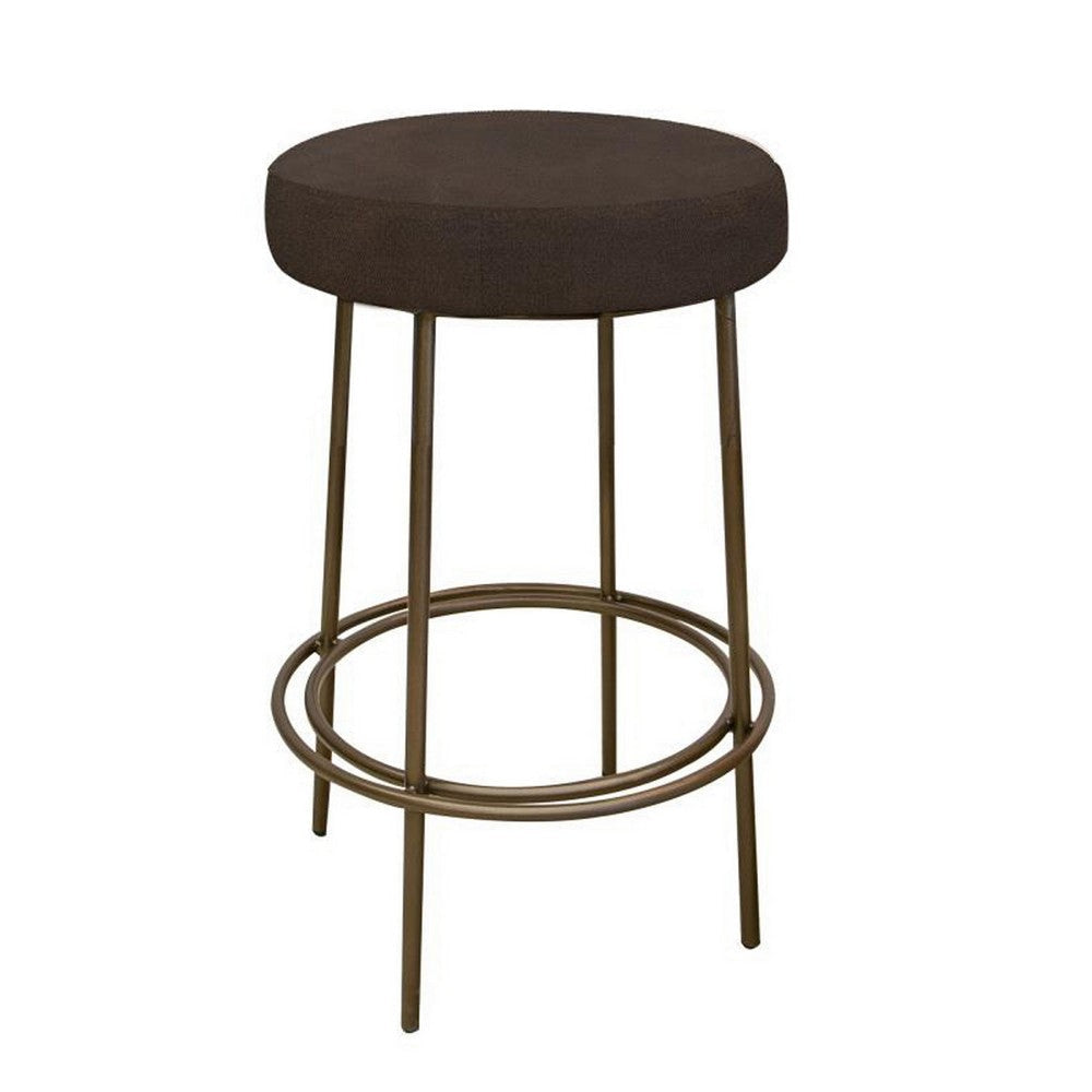 Sierra Bar Height Stool, Brown Faux Leather, Brass Metal Legs, 30 Inch