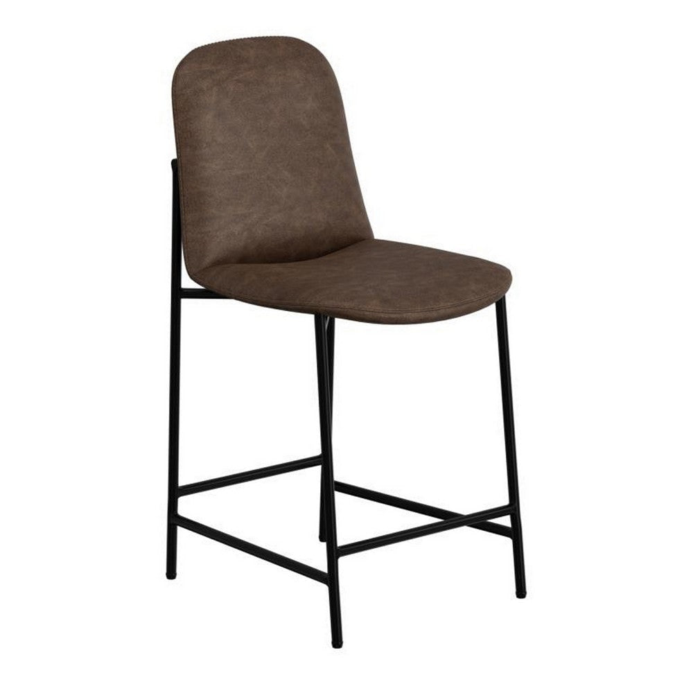 Phoebe Counter Height Chair, Brown Faux Leather, Black Metal, 24 Inch
