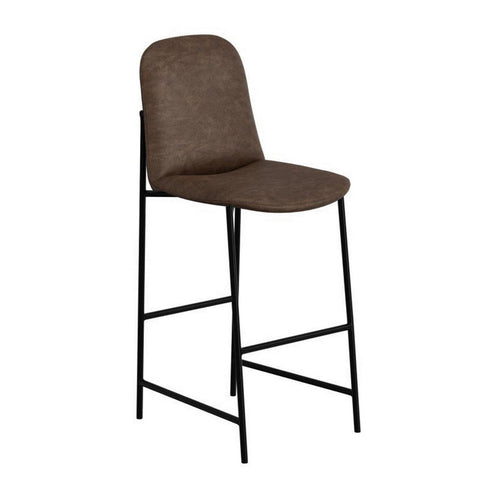 Phoebe Bar Height Chair, Brown Faux Leather, Black Metal Legs, 30 Inch
