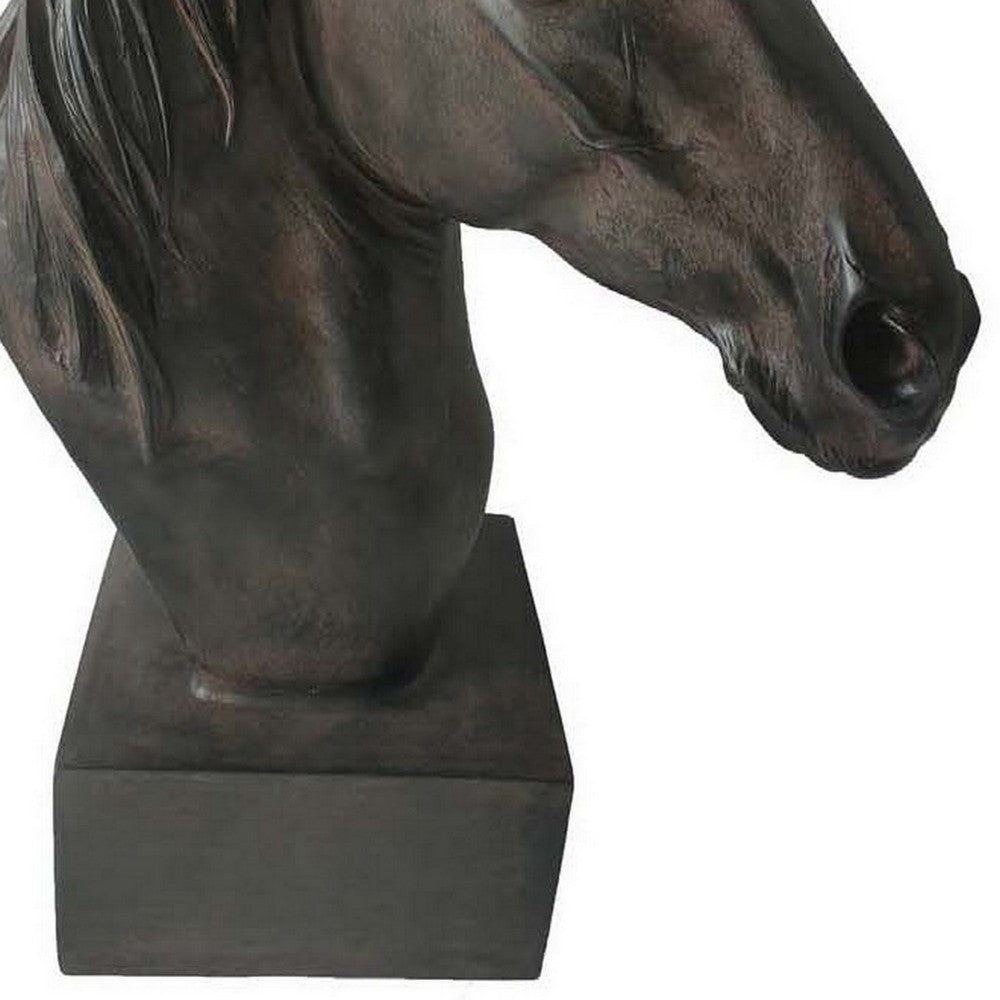 Genny Tabletop Horse Head Sculpture Brown Resin Statuette 19 Inch