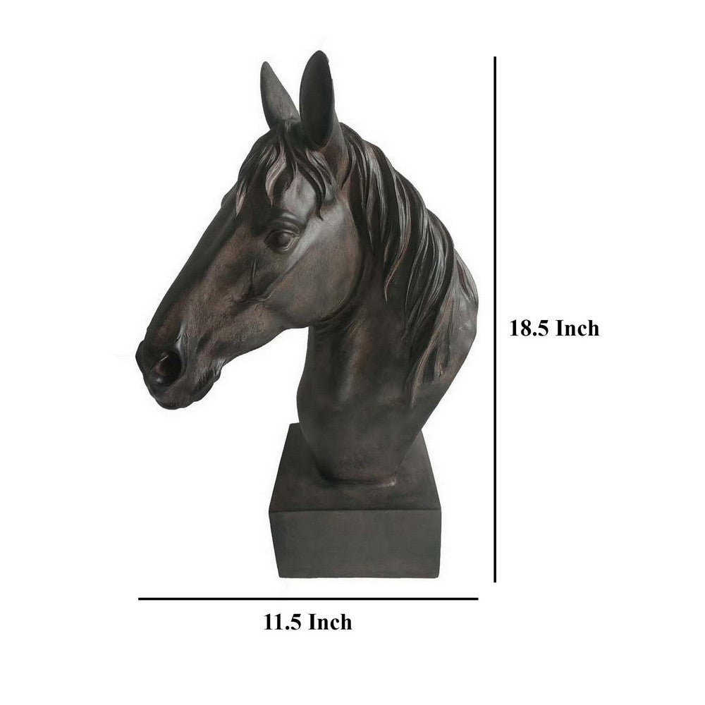 Genny Tabletop Horse Head Sculpture Brown Resin Statuette 19 Inch