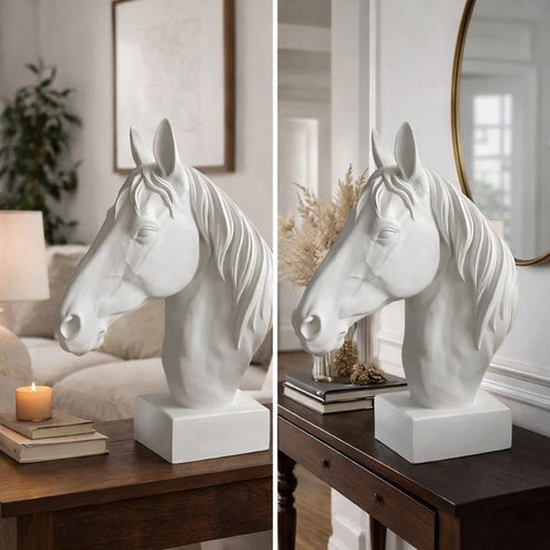Genny Tabletop Horse Head Sculpture, White Resin Statuette, 19 Inch
