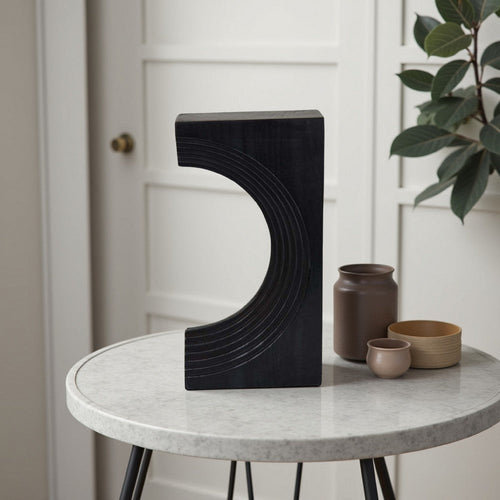 Keveny Tabletop Decor, C Arch Sculpture Texture Black Marble, 13 Inch