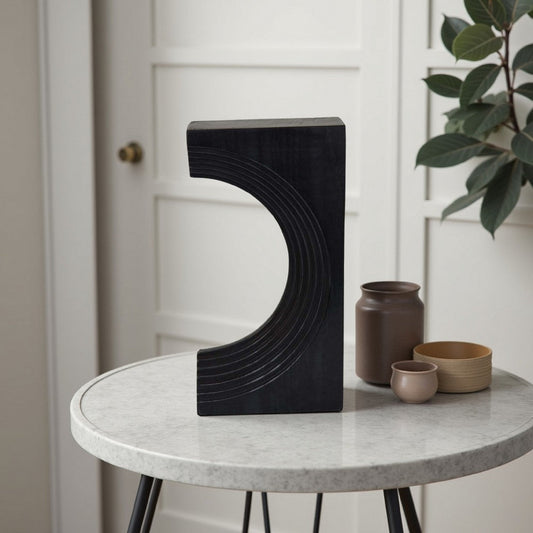 Keveny Tabletop Decor, C Arch Sculpture Texture Black Marble, 13 Inch