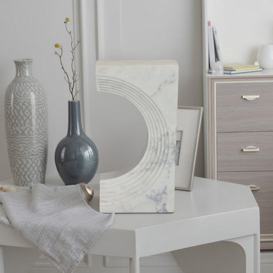 Keveny Tabletop Decor, C Arch Sculpture Texture White Marble, 13 Inch