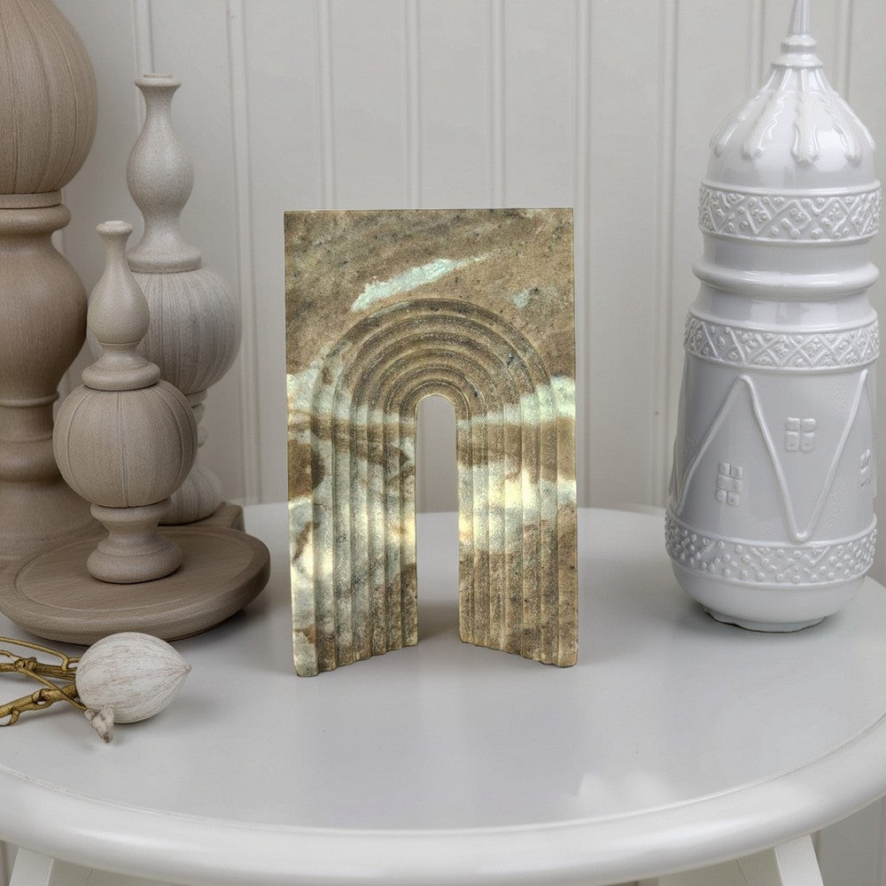 Keveny Tabletop Decor, Arch Sculpture Textured Brown Marble, 11 Inch