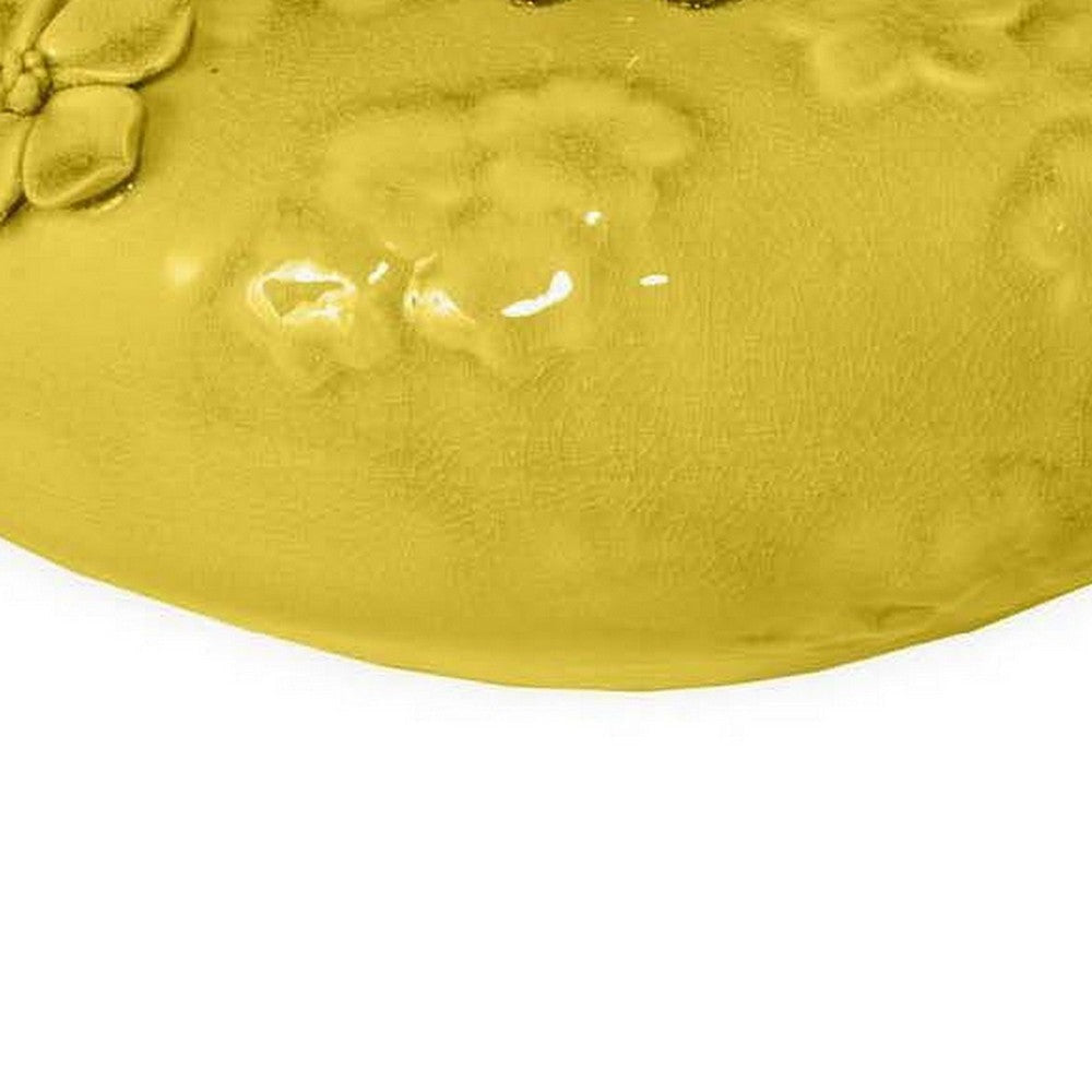 Remi Flower Vase Decorative Yellow Ceramic w Floral Motifs 12 Inch