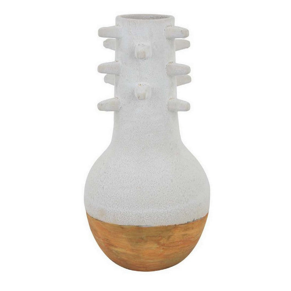 Enya Flower Vase Spiked Narrow Neck Brown White Ceramic 15 Inch