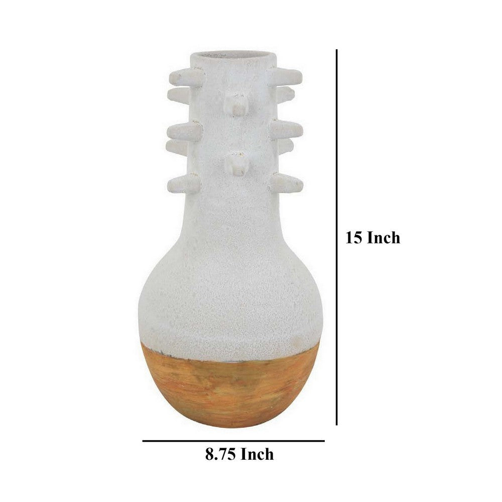 Enya Flower Vase Spiked Narrow Neck Brown White Ceramic 15 Inch