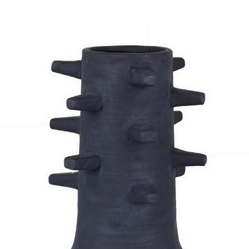 Enya Flower Vase 3D Spiked Accent Narrow Neck Black Ceramic 18 Inch