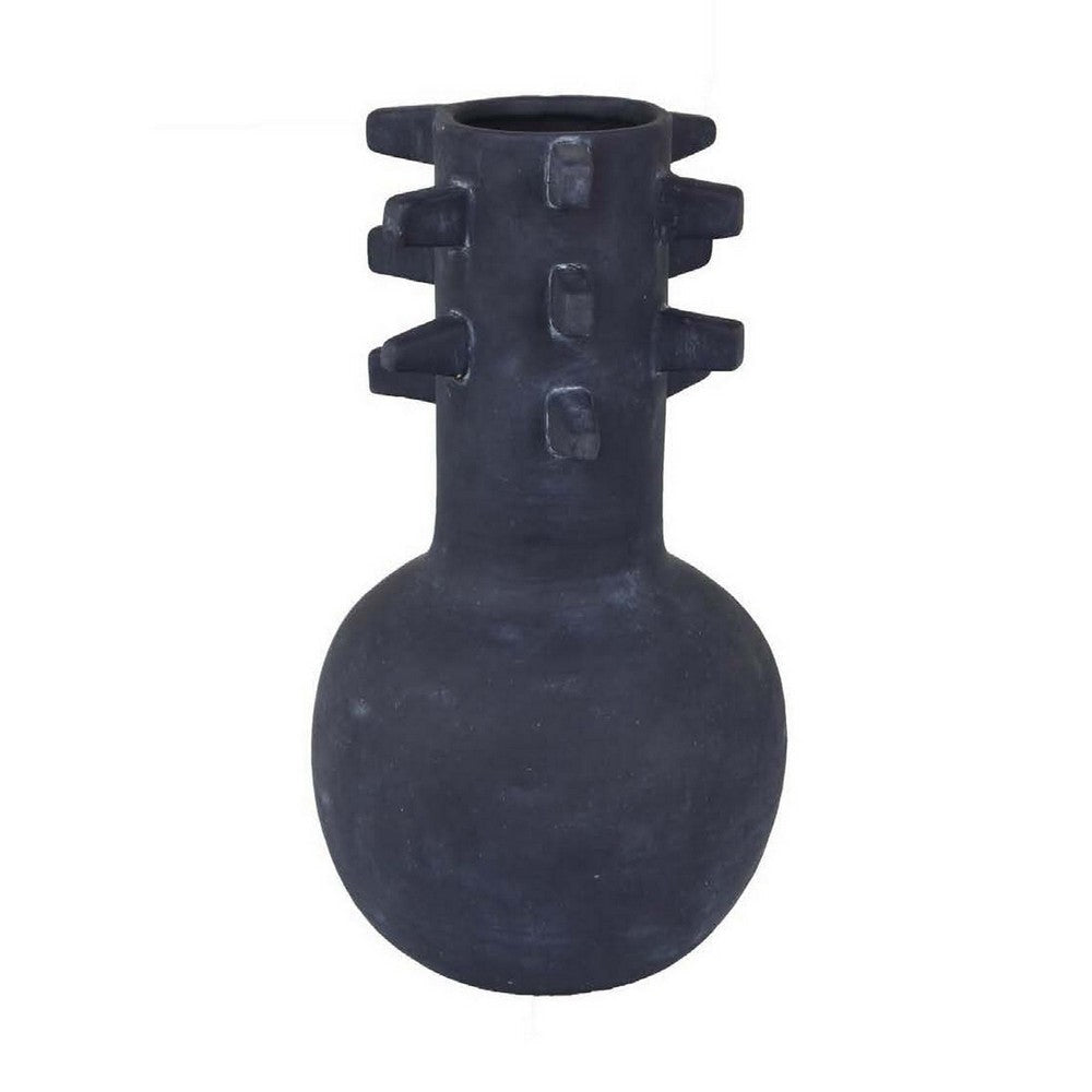 Enya Flower Vase 3D Spike Accent Narrow Neck Black Ceramic 15 Inch