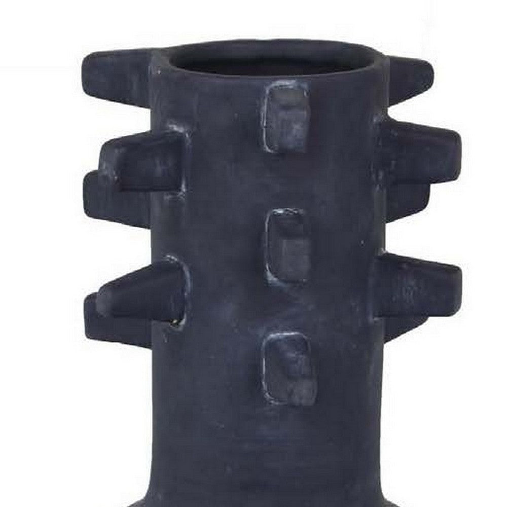 Enya Flower Vase 3D Spike Accent Narrow Neck Black Ceramic 15 Inch