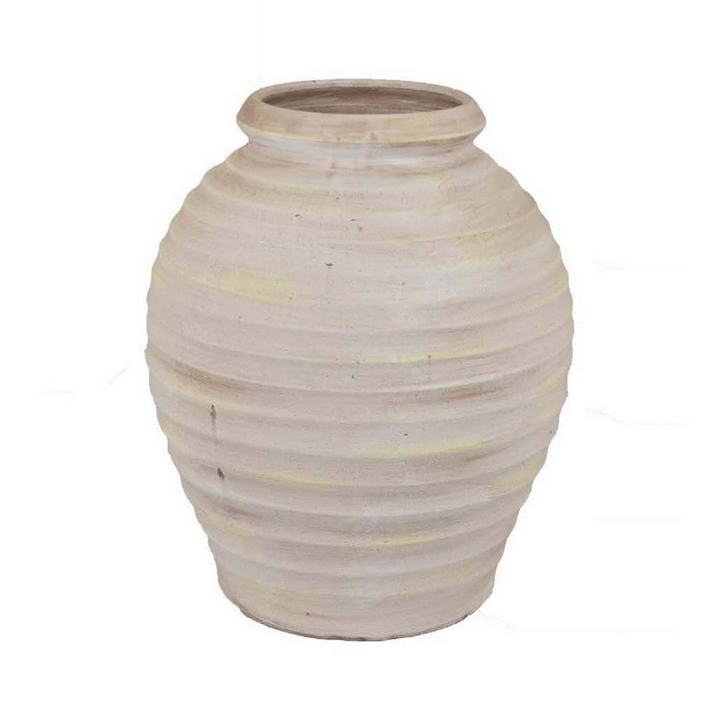 Zoya Flower Vase, Home Accent Textured Ivory Ceramic Pot, 12 Inch