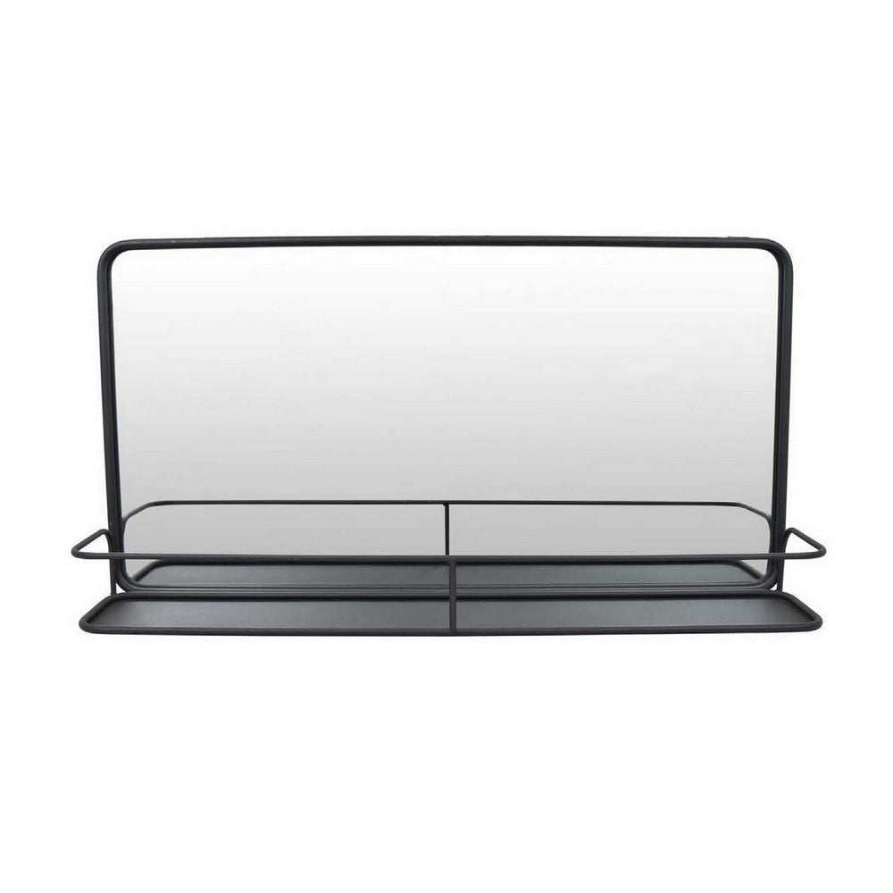 Feno Decorative Wall Mirror, 30 Inch Landscape Black Metal Frame