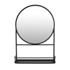 Feno Decorative Wall Mirror 28 Inch Round Black Metal Frame w Rack BM331363
