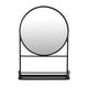 Feno Decorative Wall Mirror, 28 Inch Round Black Metal Frame w Rack