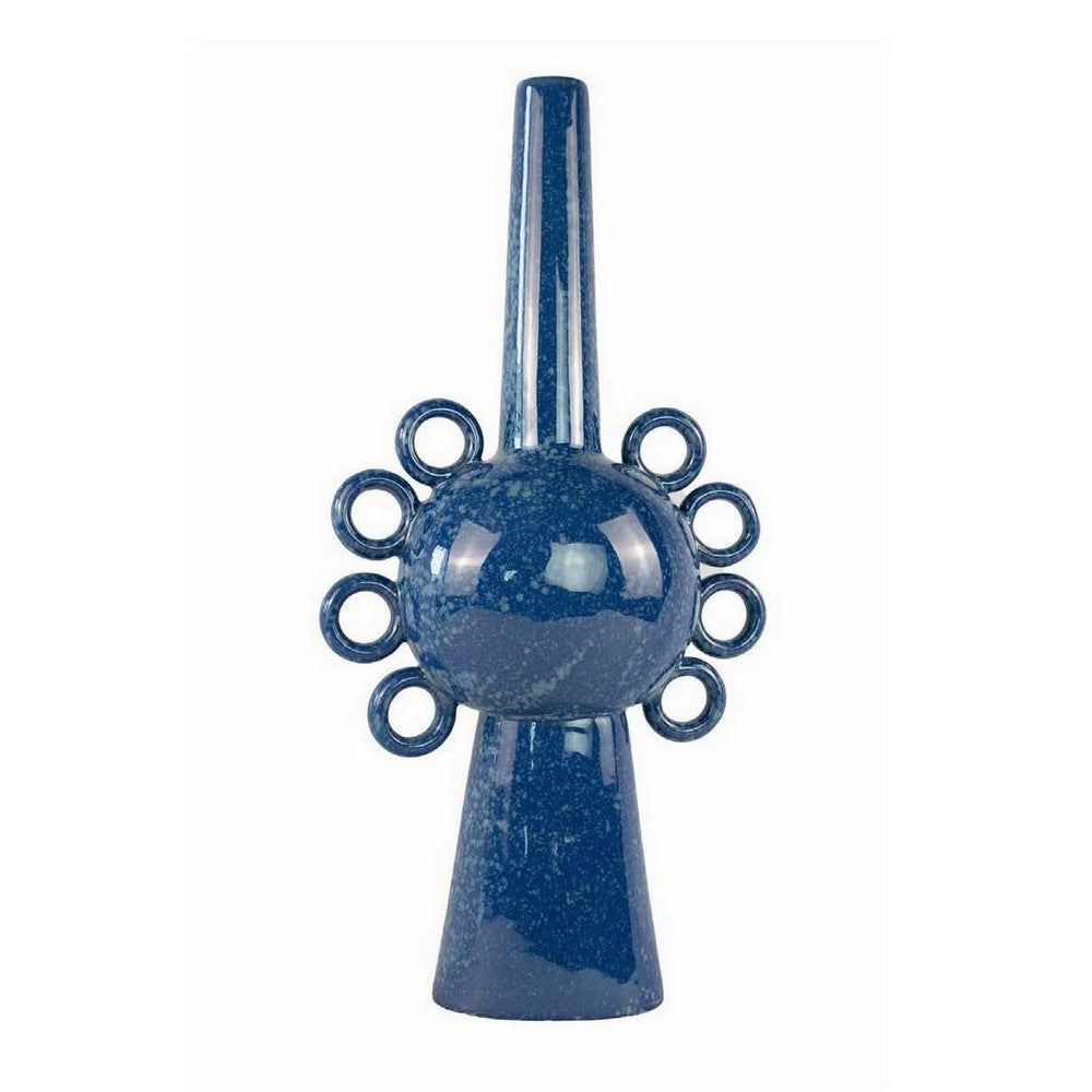 Kary Flower Vase Unique 3D Aesthetic Narrow 23 Inch Blue Ceramic