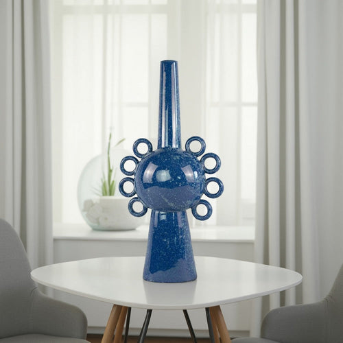 Kary Flower Vase, Unique 3D Aesthetic, Narrow 23 Inch Blue Ceramic