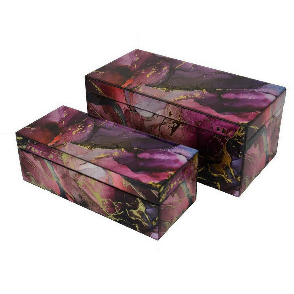 Dory Decorative Box Set of 2 Pink Gold Faux Agate Stone Accent Glass
