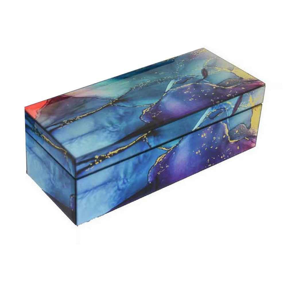 Dory Decorative Box Set of 2 Blue Gold Faux Agate Stone Accent Glass