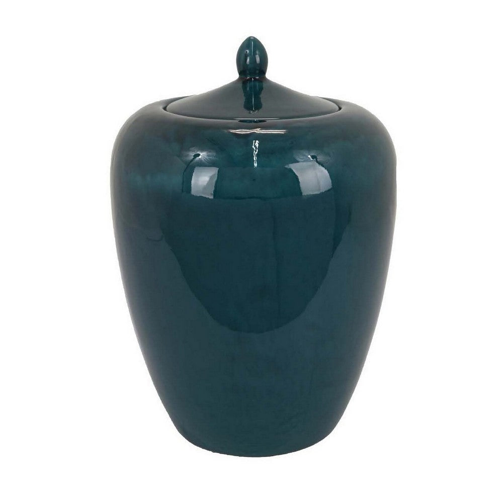 Decorative Jar 19 Inch Teal Green Ceramic Body Lid with Storage BM331392