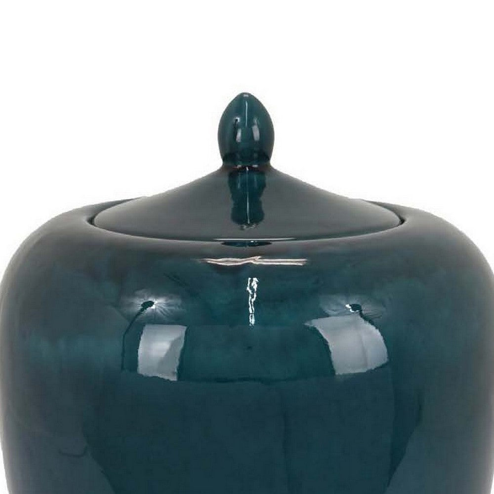Decorative Jar 19 Inch Teal Green Ceramic Body Lid with Storage BM331392