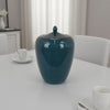 Decorative Jar, 19 Inch Teal Green Ceramic Body, Lid with Storage