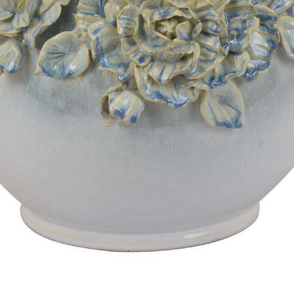 Rox Accent Planter Floral Applique Design 12 Inch White Ceramic BM331394