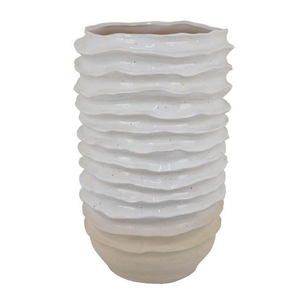 Accent Planter Abstract Wave Coastal Design 22 Inch White Ceramic BM331395