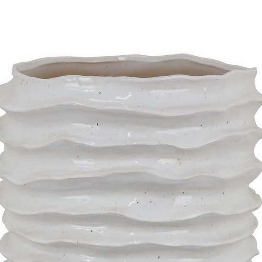 Accent Planter Abstract Wave Coastal Design 22 Inch White Ceramic BM331395